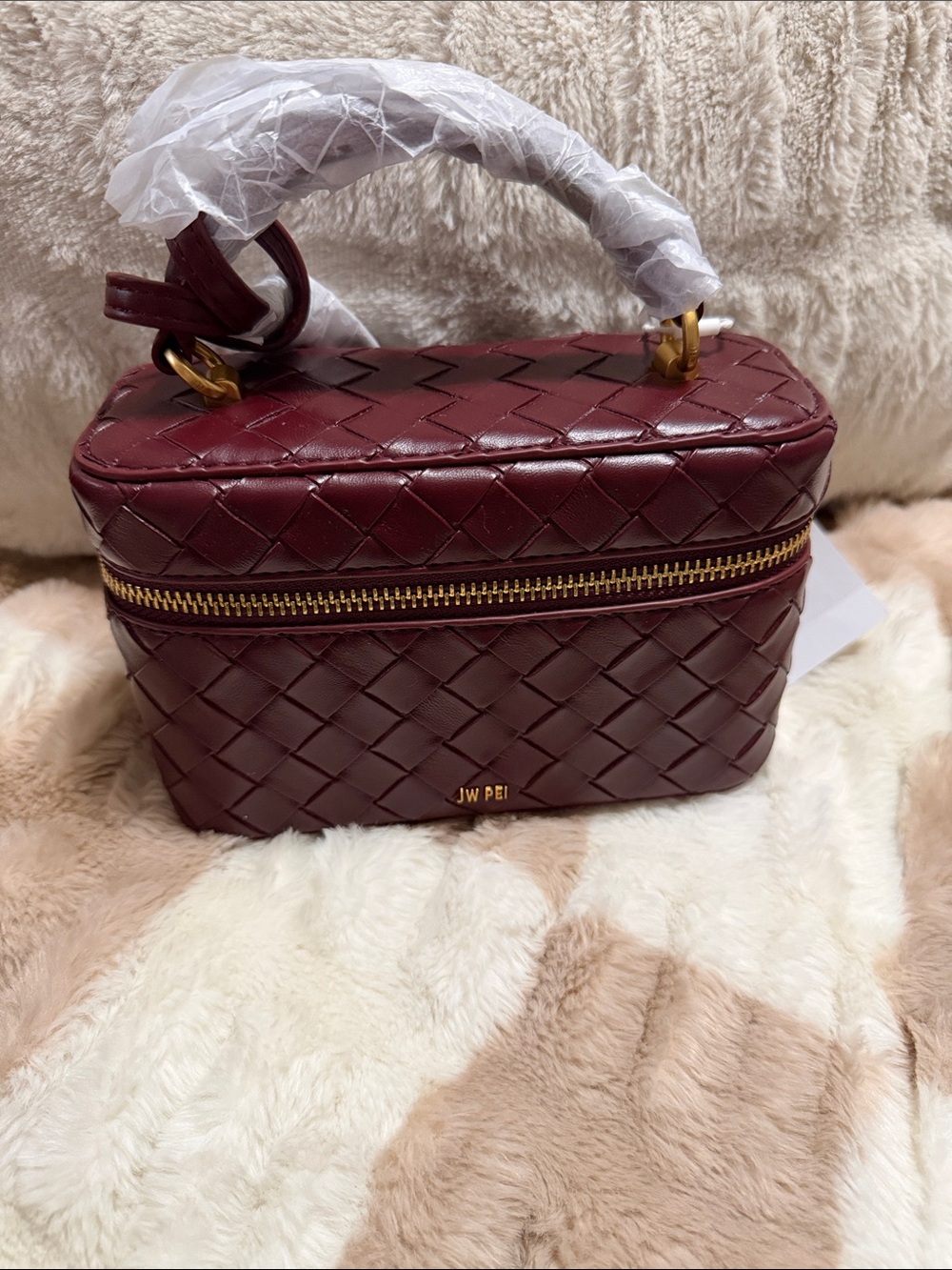 JW PEI Woven Burgundy Mini Top-Handle Bag